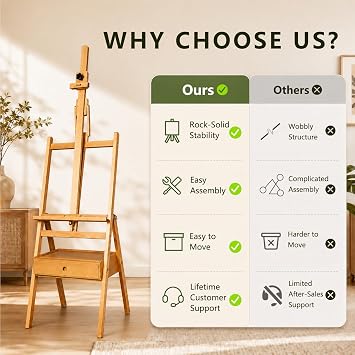 DJAR Adjustable Studio H-Frame Easel with Art Supply Storage Drawer, Solid Beech Wood Easel Stand for Artists, Students and Beginners, Holds Canvas up to 36, Natural