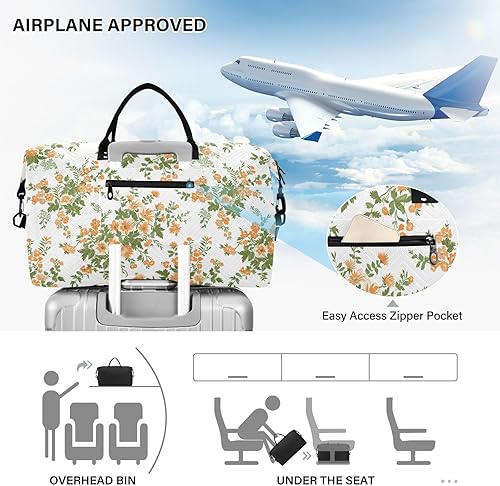 Vista 5 de Naranja Retro Arte Flor Decorativa Bolsa de fin de semana Bolsa de deporte Bolsa de gimnasio con correa ajustable para entrenamiento 2 Pcs Set bolso