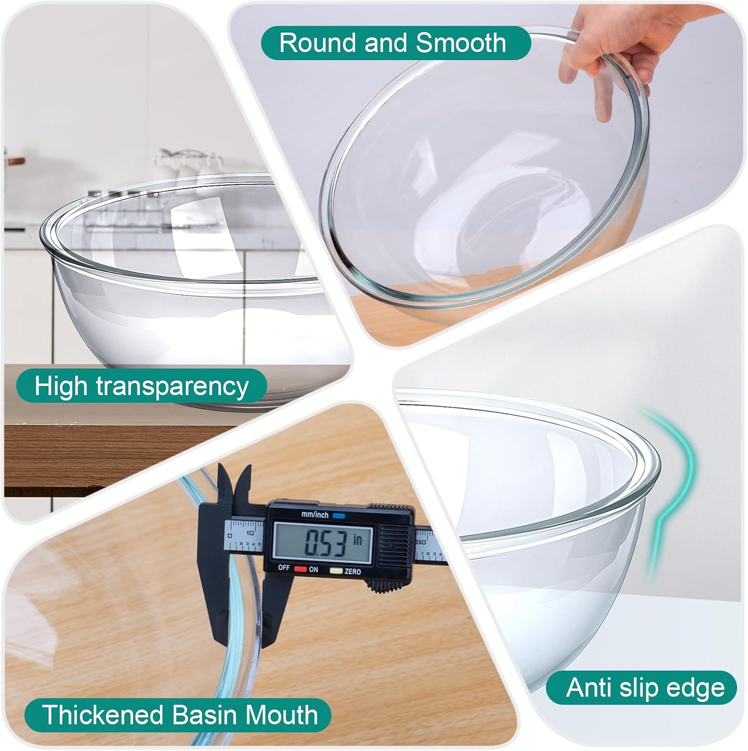 6.3 Qt Large Glass Mixing Bowl,12.3" Clear Glass Salad Cooking Bowls For making sourdough Prepping, Mixing, Marinating & Brining Kimchi - Image 2