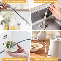 Vista 3 de Juego de cepillos para limpiar botellas y popotes, cepillo de silicona para botellas con mango resistente para botellas de agua, vasos, biberones