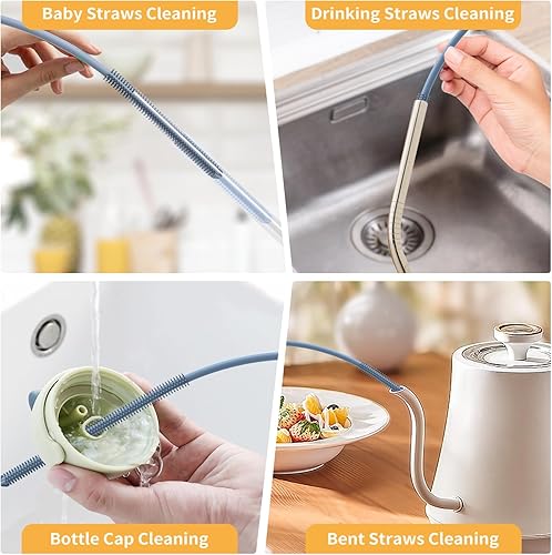 Miniatura 3 de Raymeefa Juego de cepillo de botella y limpiador de paja de silicona, cepillo limpiador de biberones suave, cepillo de limpieza de paja flexible,