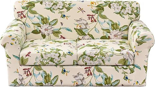 Miniatura 65 de KRFOONN Funda de sofá de 4 piezas con estampado para sofás de 3 cojines, funda elástica con 3 fundas de cojín separadas, protector de muebles Color
