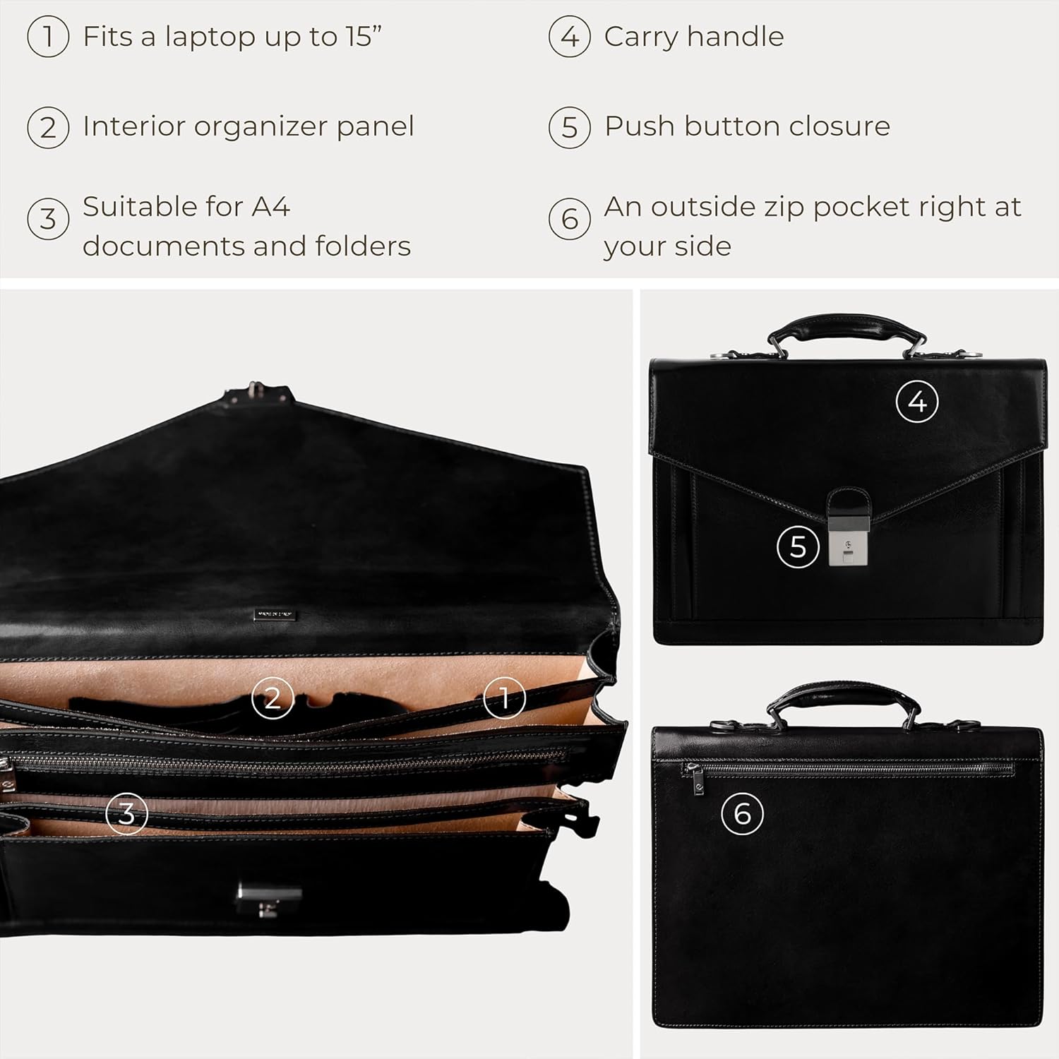 Time Resistance Leather Briefcase for Men - Business Laptop Bag - Italian Handmade Leather Bag - Attache - Gift Box Included - Image 7