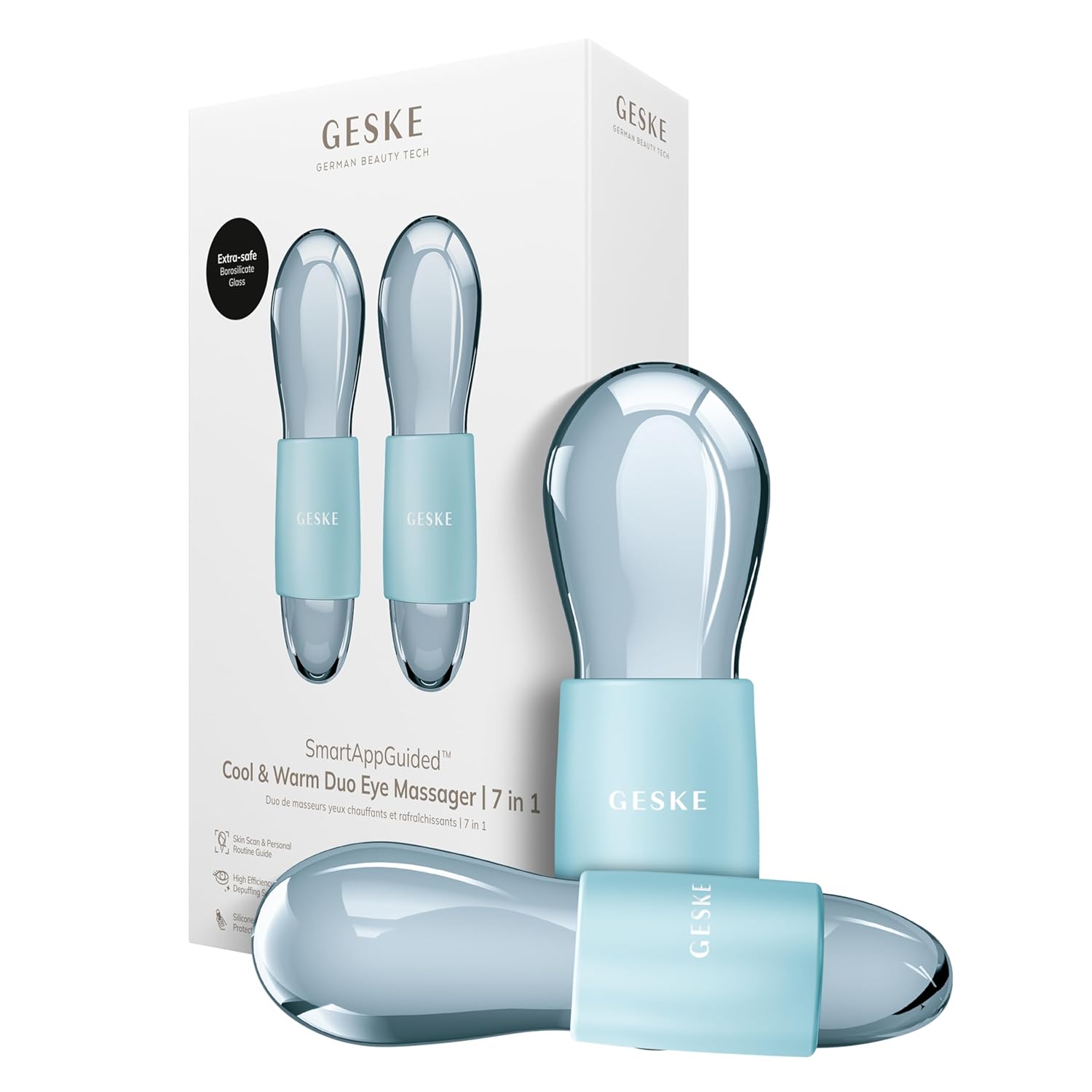 GESKE SmartAppGuided™ Cool & Warm Duo Eye Massager | 7 in 1 | Time-saving Dual Massager | For Eyes & Face | Battery-free Cooling & Warming | Firms, Relaxes & De-Puffs Skin