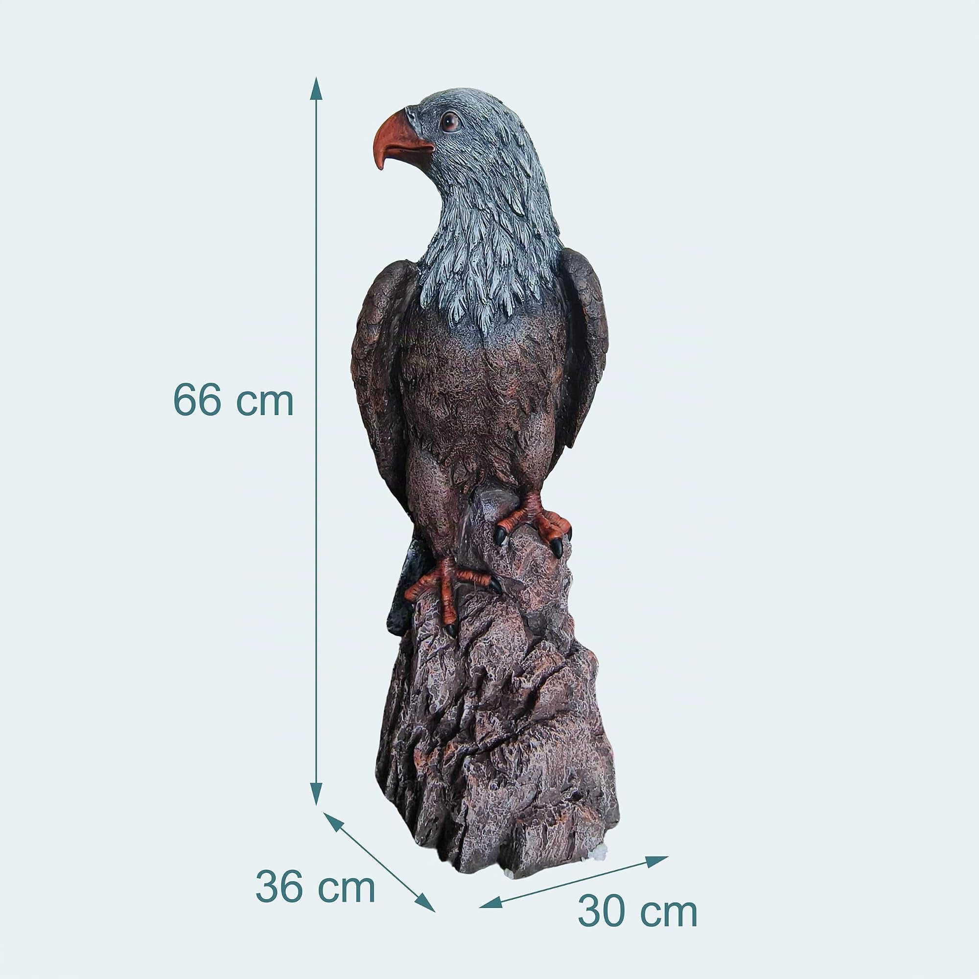 Relaxdays Adler Figur, sitzend, HxBxT: 66 x 30 x 36 cm, Polyresin, UV-beständig, wetterfeste Gartendeko, braun/grau