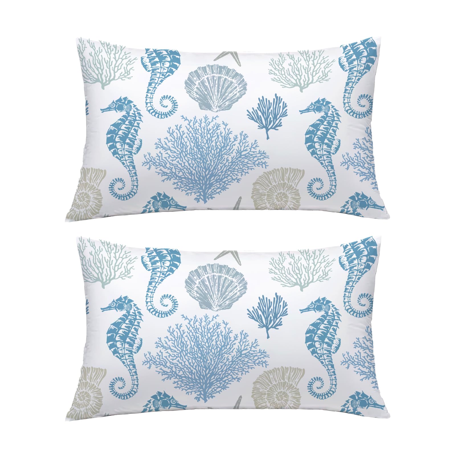 weesire Nautical Coastal Lumbar Pillow Covers Set of 2 Beach Themed Ocean Coral Seahorse Decorative Pillow Cases Outdoor Sofa Cushion Cover for