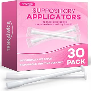 TENKAIWICK 30-Pack Disposable Vaginal Suppository Applicators for Women - Fits Size 0/00 Capsules, Pills & Tablets, Soft Tip, Individually Wrapped