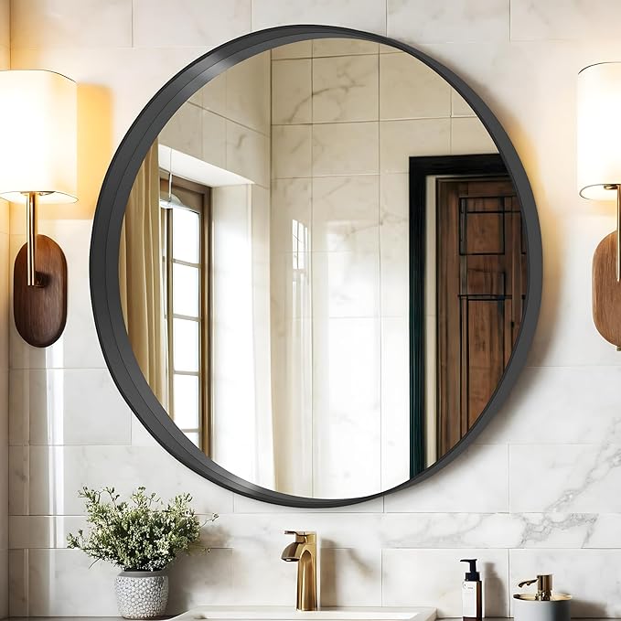Amazon.com: DESBING Black Round Bathroom Mirror 30 inch Circle Wall ...