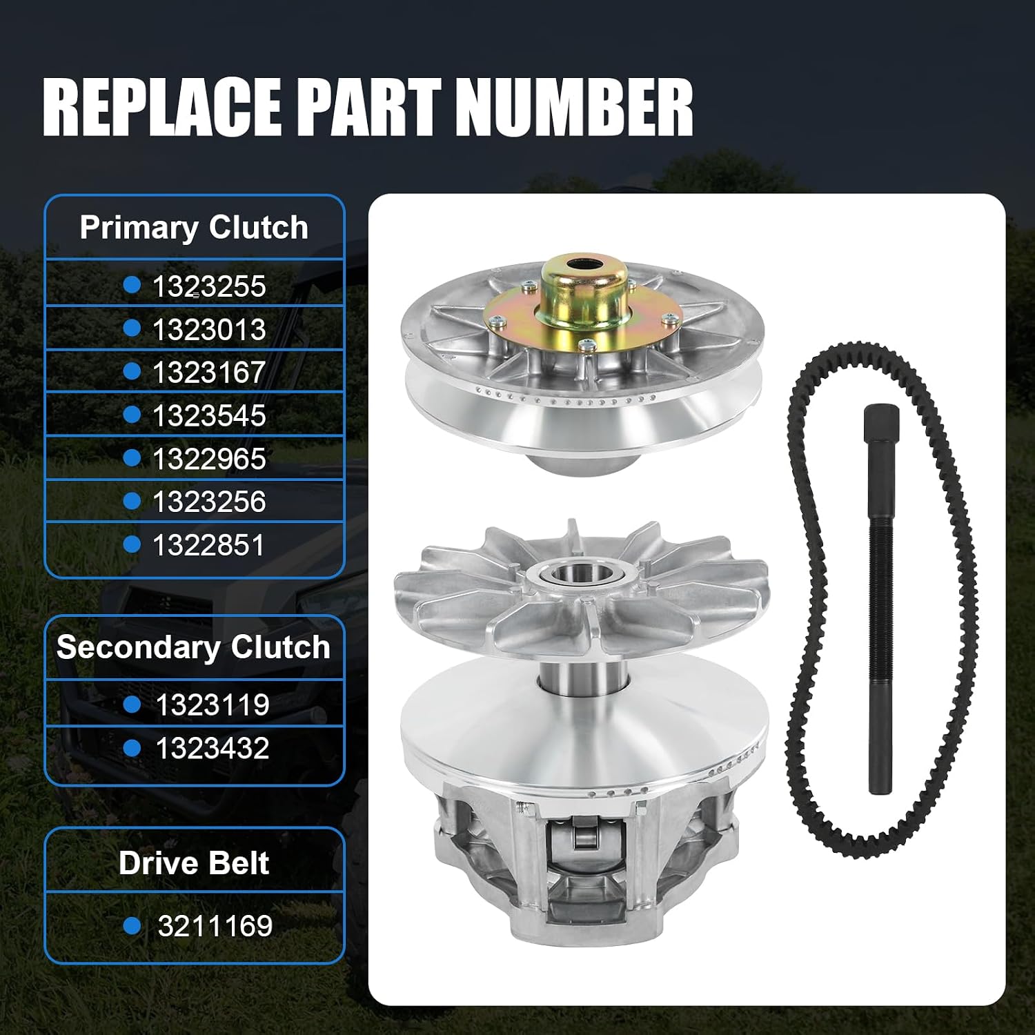 Primary & Secondary Clutches &Drive Belt Compatible with Polaris Ranger 570
