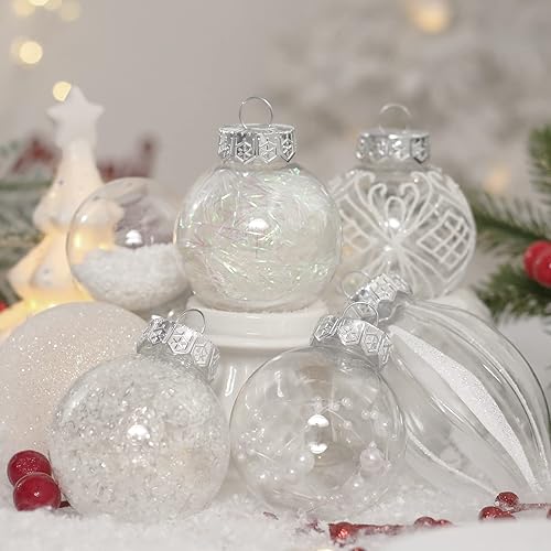 Vista 32 de Juego de adornos de Navidad, 32 piezas de plástico transparente inastillable, adornos colgantes para decoración del árbol de Navidad, para Plata