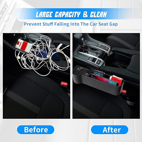 Miniatura 6 de Organizador de llenado de espacio para asiento de automóvil con inversor de corriente de protección múltiple de 12 V CC a 110 V CA, 4 USB de carga