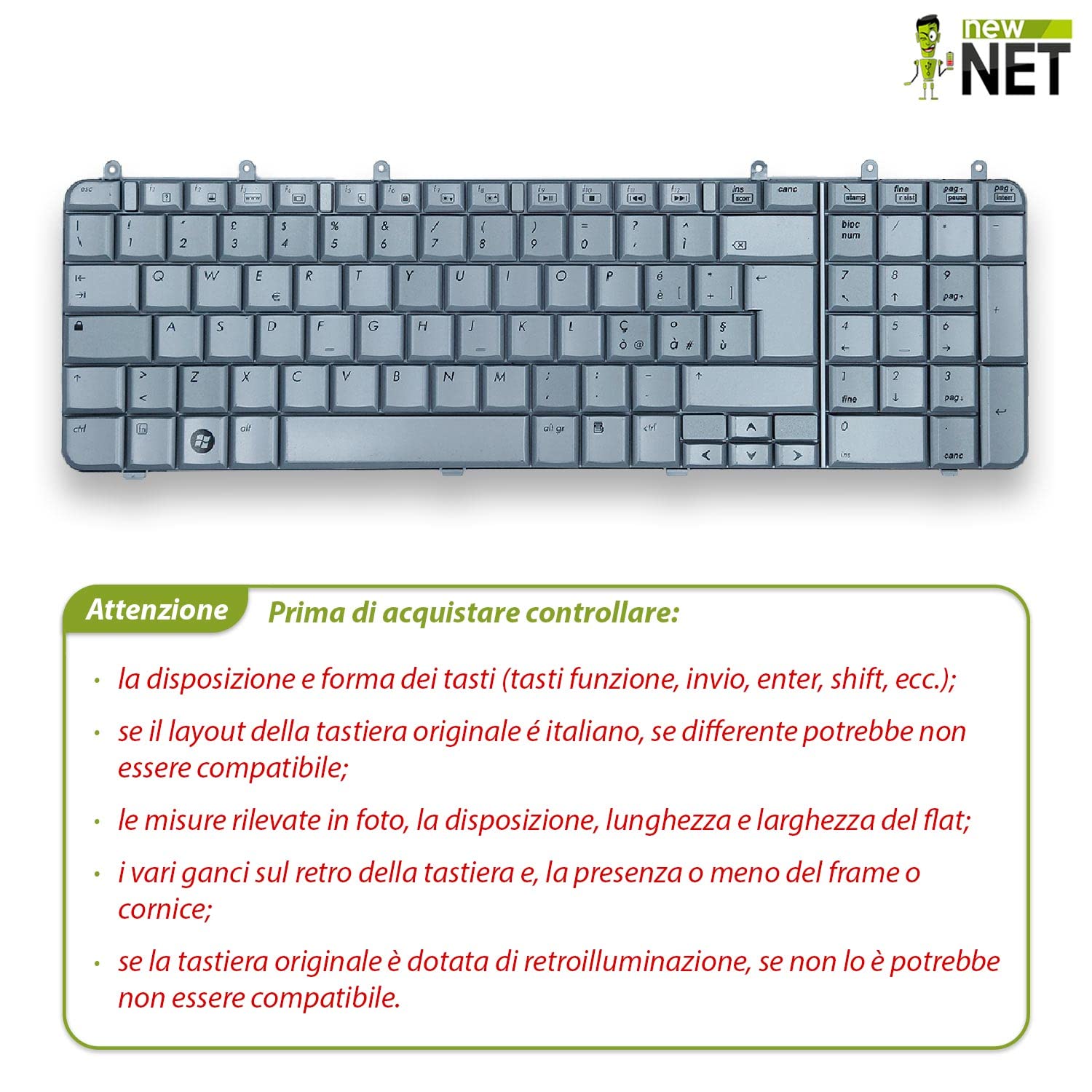 Tastiera HP Pavilion DV7 &ndash; Nuova, Layout USA, Per DV7-6113CL, DV7-6123CL, DV7-6135DX, DV7-6143CL
