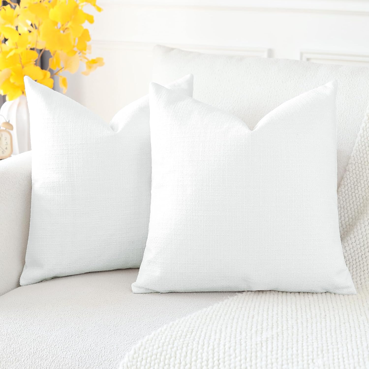 OTOSTAR Pack of 2 Throw Pillow Covers 20x20 Inch Linen White Pillowcases Farmhouse Decorative Solid Pillow Covers 50x50 cm Square Cushion Case for Home Decor Sofa Couch Bed (White) - Image 9