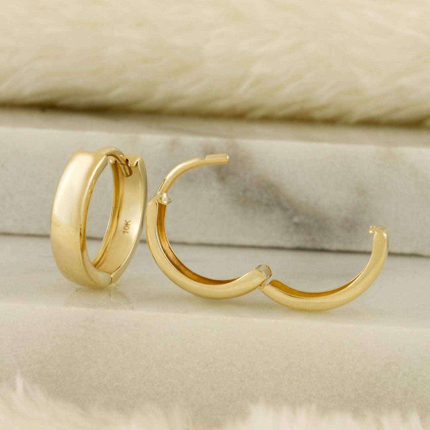 10K Solid Gold Huggie Hoop Earrings, Minimalist Real Gold Hoop Earrings, Simple Everyday Huggie Hoops - Serena Sparkles - Image 3