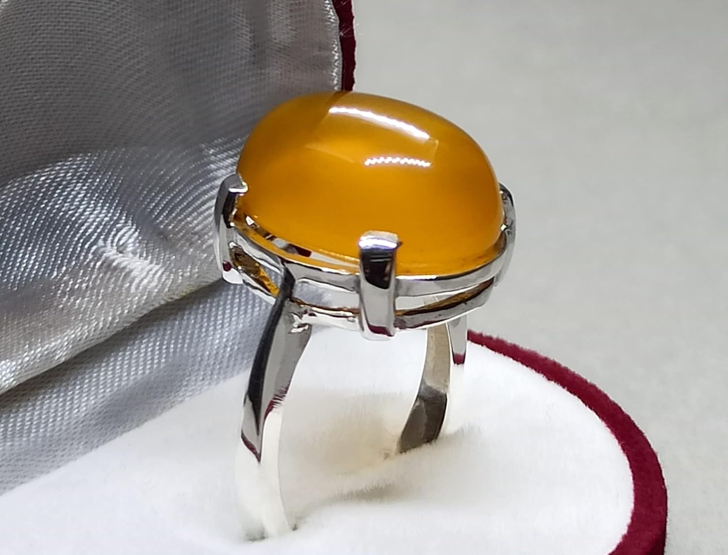 16 Carat Natural Yemeni Deep Yellow Agate Women Solitaire Ring Sterling Silver 925 Handmade Aqeeq Ring Gift for Her Ring Religious Ring