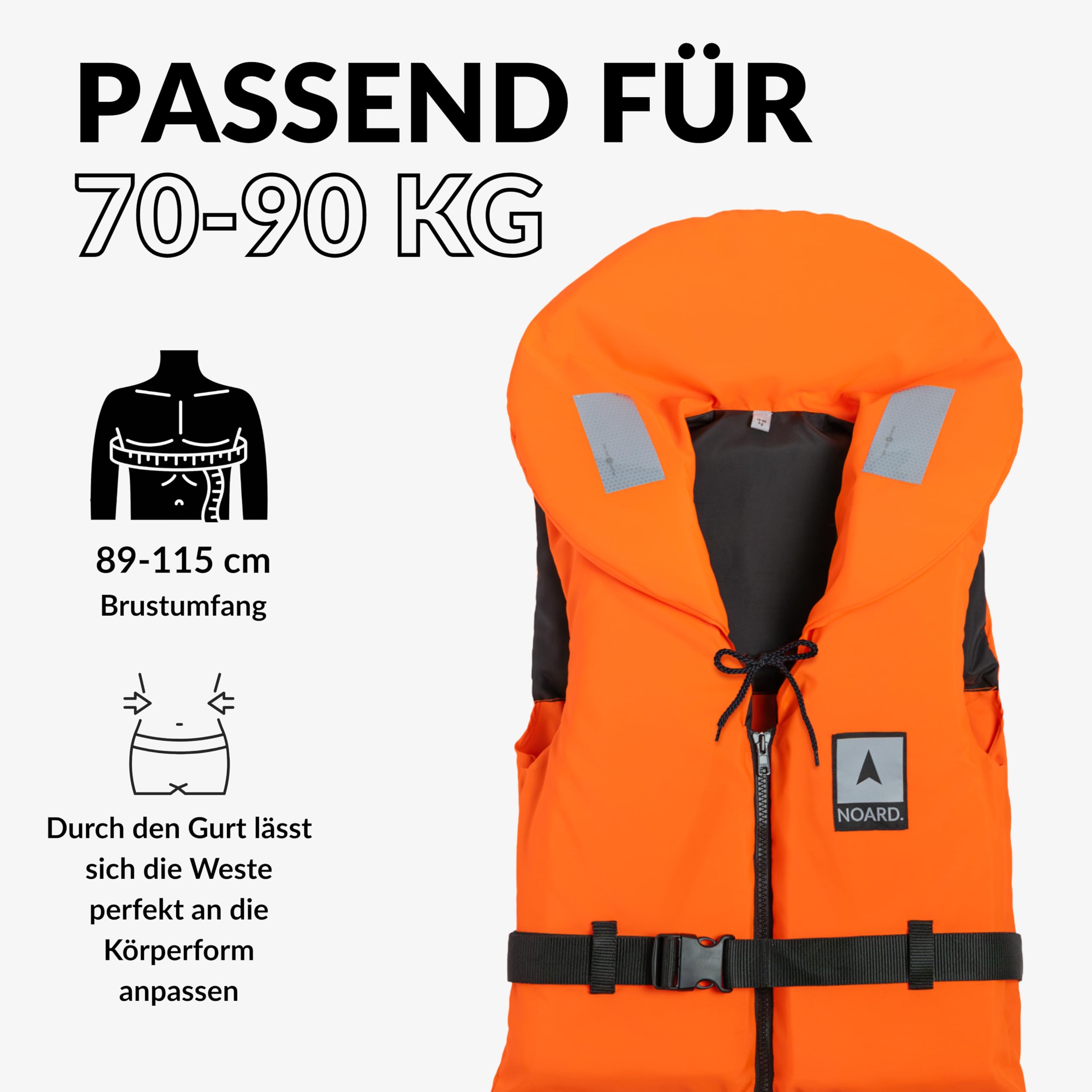 NOARD Gilet de Sauvetage pour Enfants - Seaside Orange - 70-90 kg - 100N de flottabilité - INCL. réflecteurs Solas & sifflet de signalisation