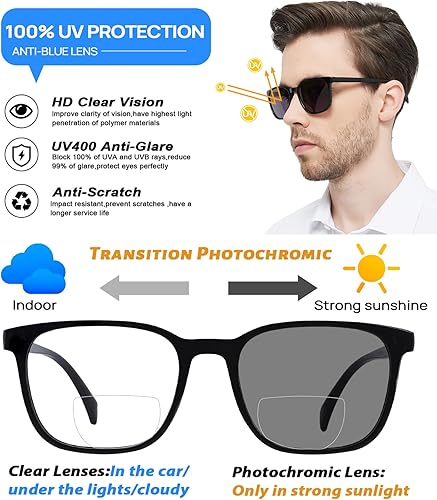 Miniatura 10 de OCCI CHIARI Gafas de lectura bifocales fotocrómicas para hombres,Lectores de gafas de sol de protección UV de amplia transición