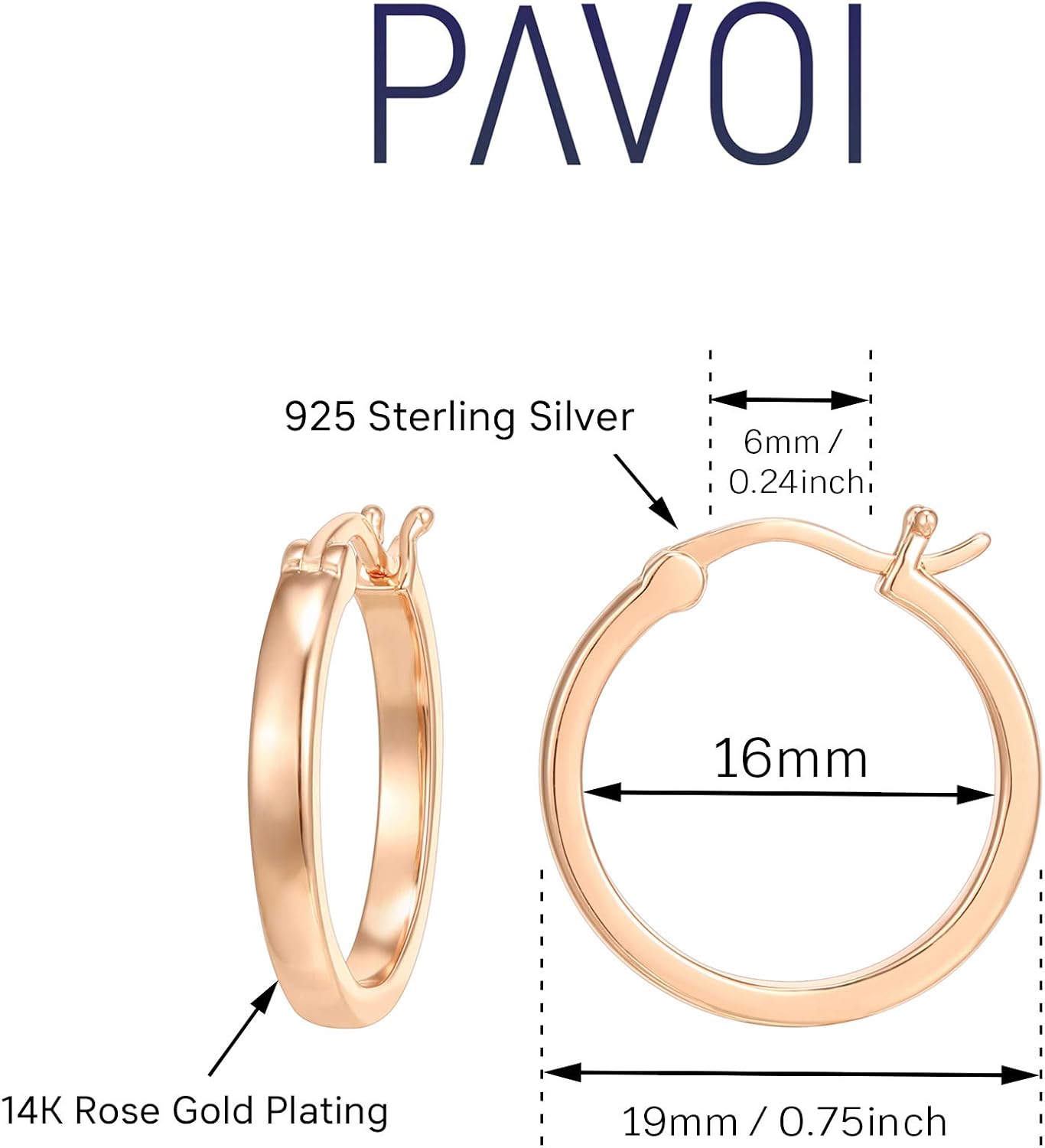 PAVOI 14K Rose Gold Plated 925 Sterling Silver Post Lightweight Hoops, Pink, 20mm - Image 3