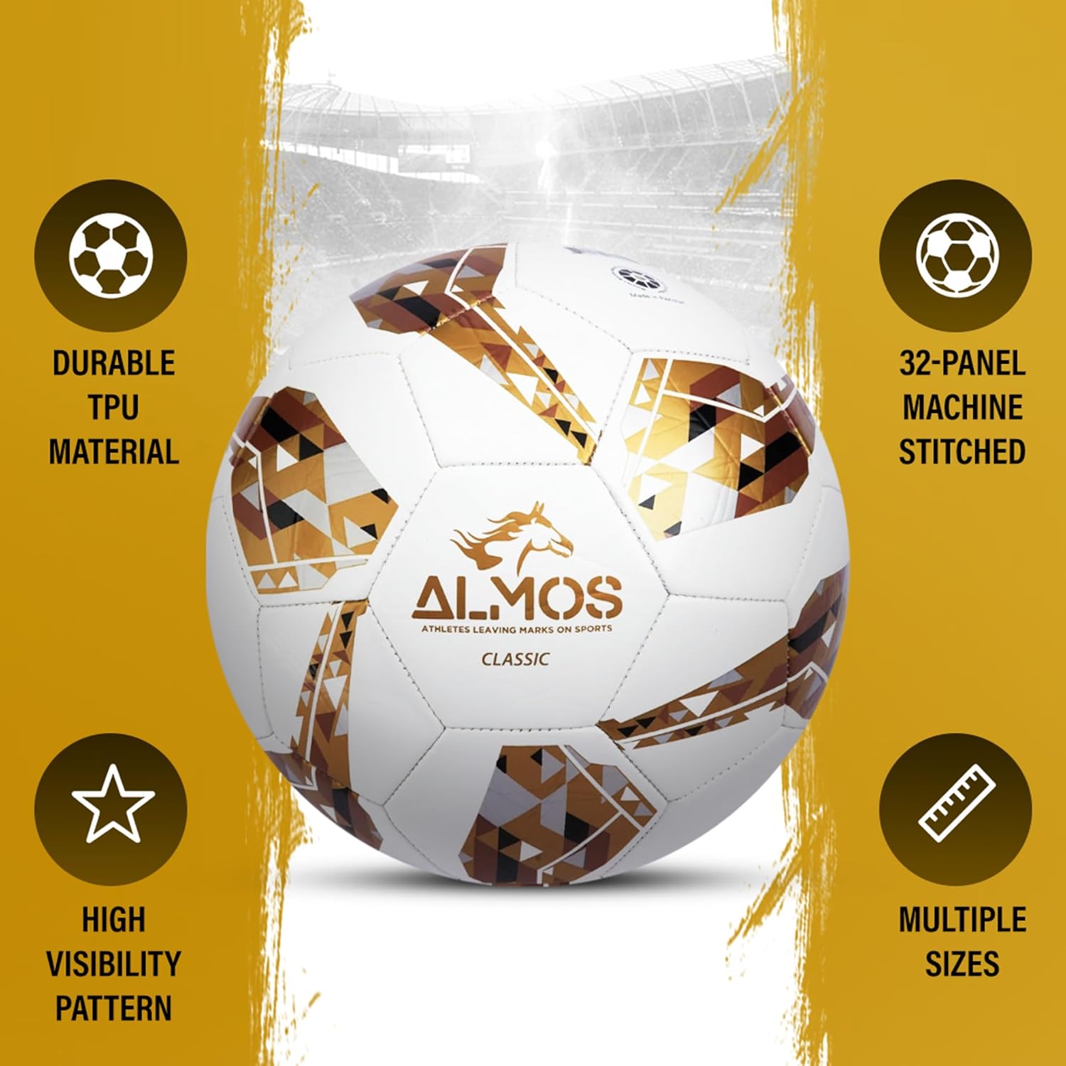 Almos Size 3, 4, 5 Soccer Ball Waterproof TPU, Soft Touch, 32-Panel Machine Stitched, Training & Official Match Size Game Ball, Indoor/Outdoor Inflatable Soccer Ball