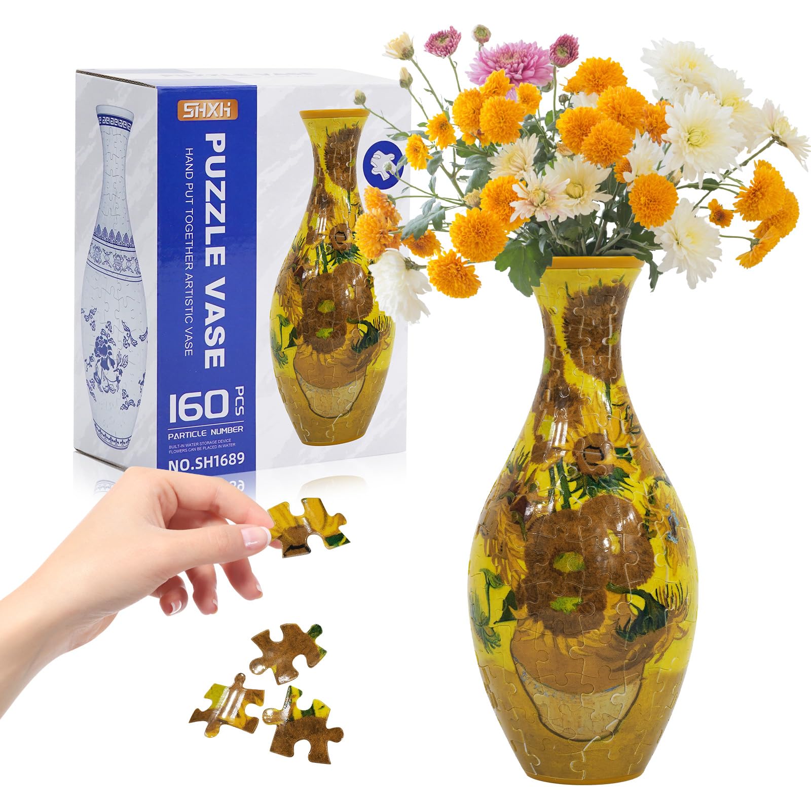 3D Puzzle Planter Vase for Adult, 160 Pieces DIY Flower Vase - Perfect Housewarming Gift (Sunshine Blossom)