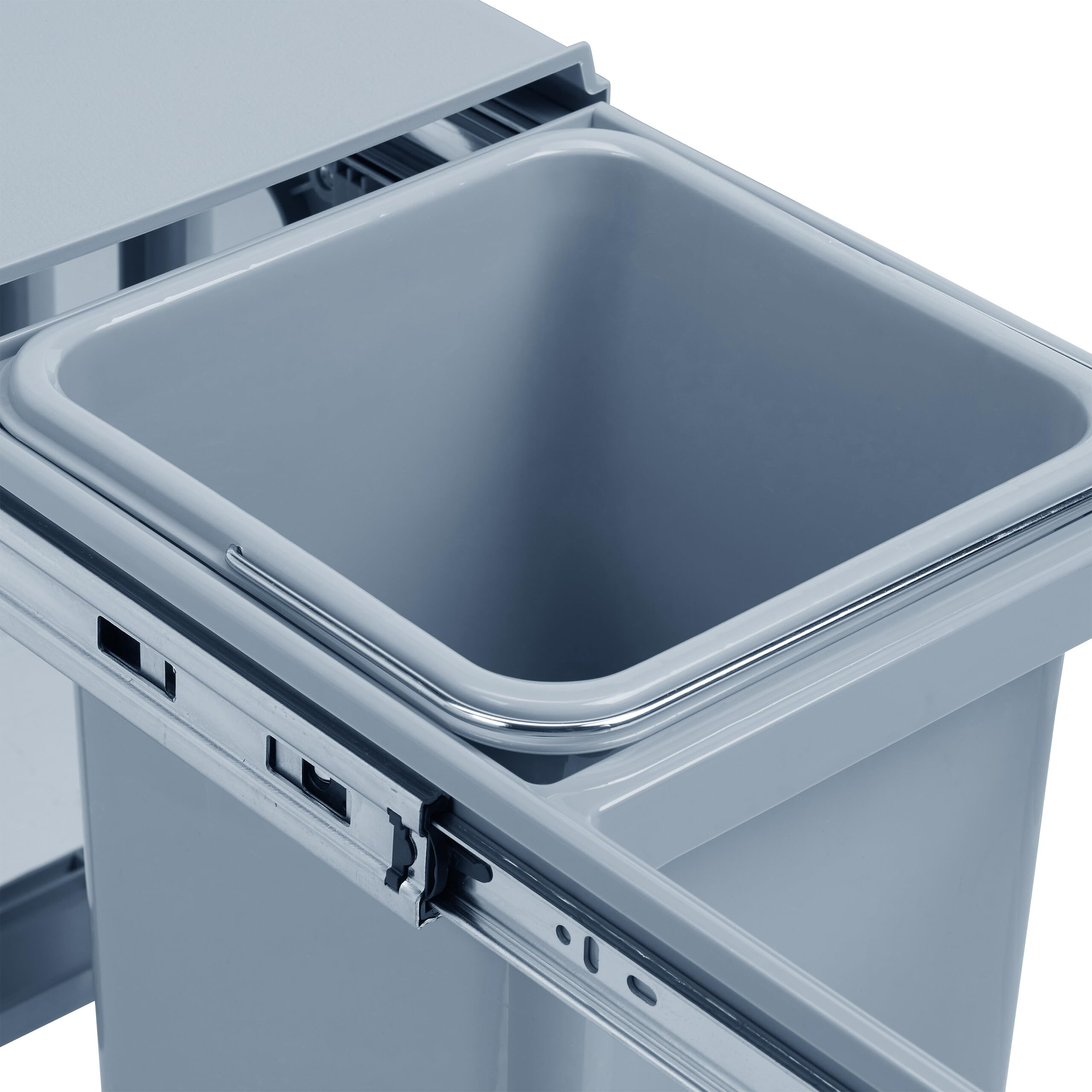 Relaxdays Pattumiera a Incasso Cucina, Estraibile, Doppio Contenitore Ciascuno 8 l, Plastica HLP 35,5x25x47 cm, Grigio