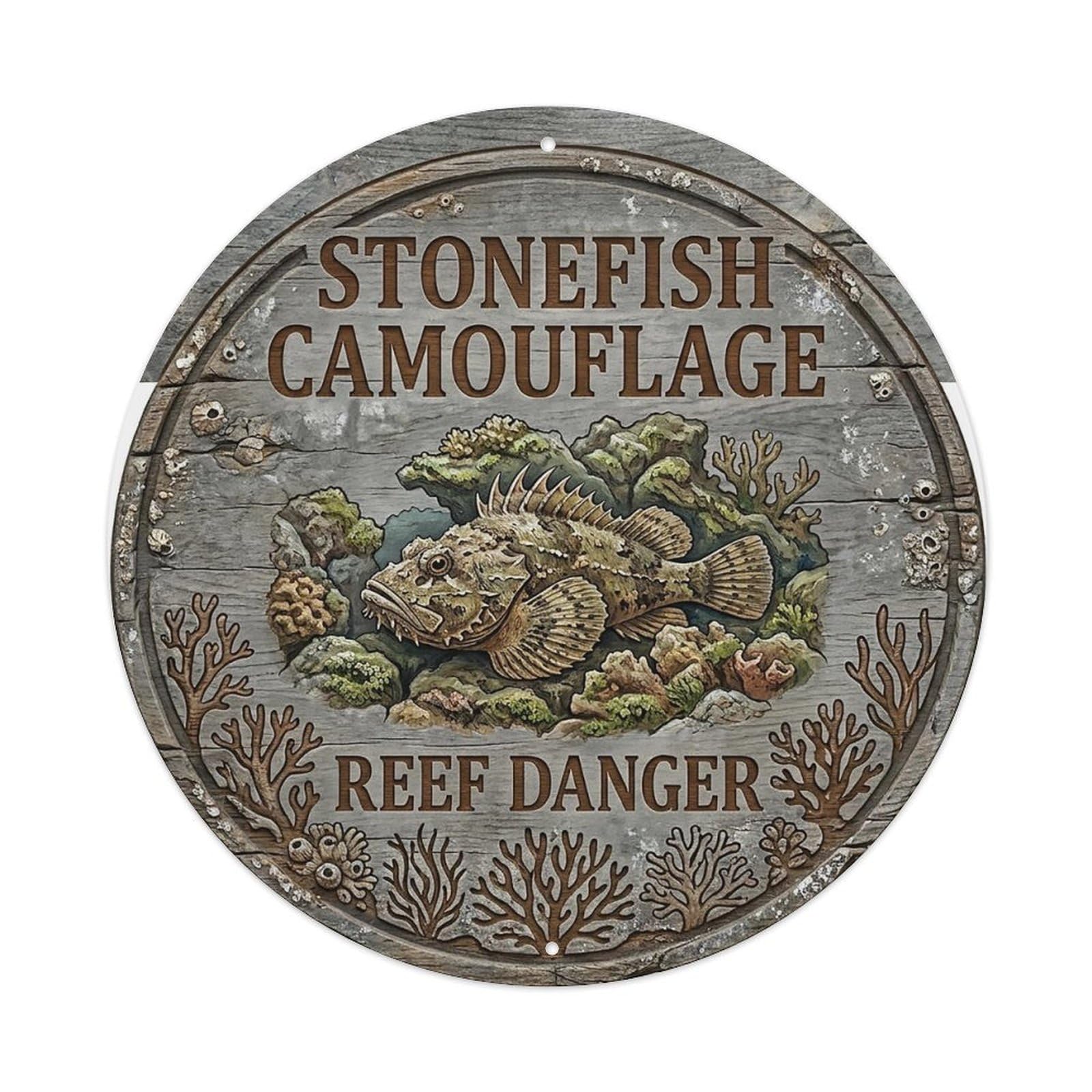 Cxhjca 8X8inch(20X20cm) Stonefish Camouflage Reef Danger Metal Tin Sign