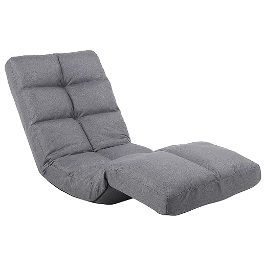 Floor Recliner with Adjustable Footrest - 14-Position Backrest & 5-Level Footrest for Ultimate Relaxation, Foldable Linen Chaise Lounge Chair for Living Room (Grey)