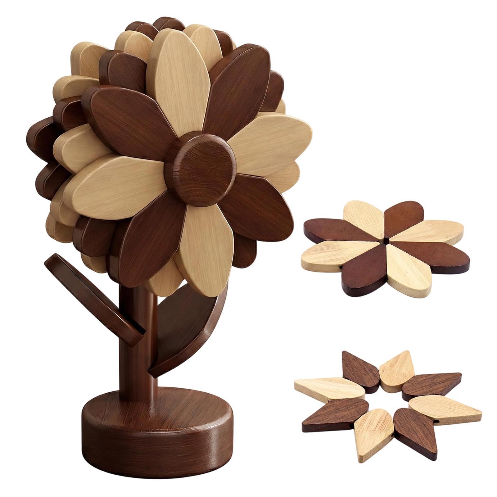 Salvamanteles de madera con forma de árbol y posavasos plegables para encimera de cocina