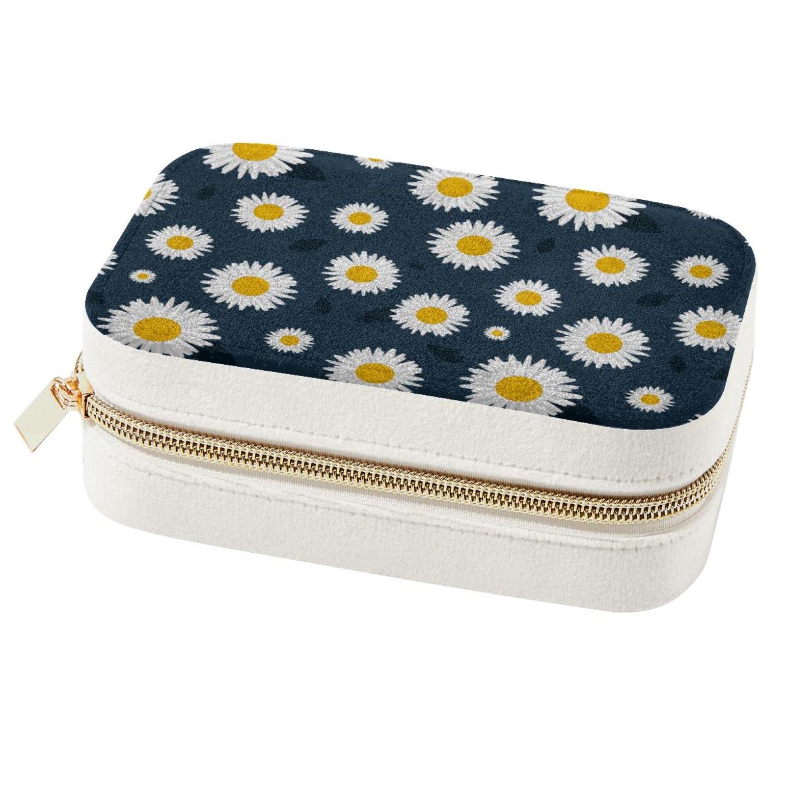 Boîte à bijoux portable marguerite pour bagues et colliers