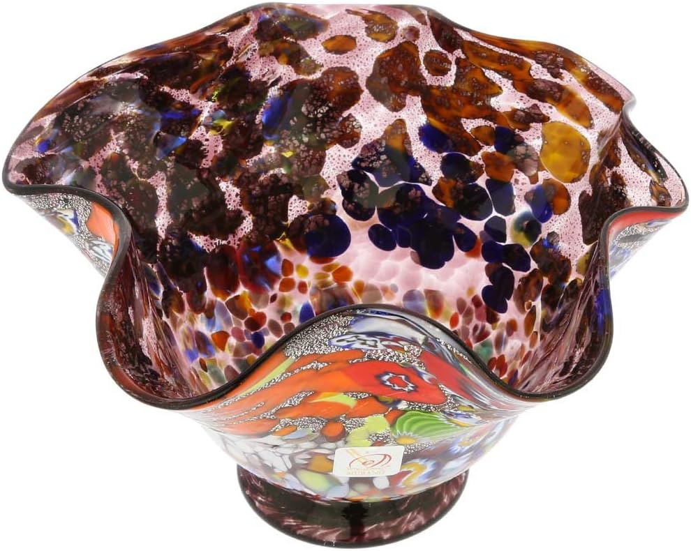 GlassOfVenice Murano Glass Millefiori Fazzoletto Bowl - Silver Purple