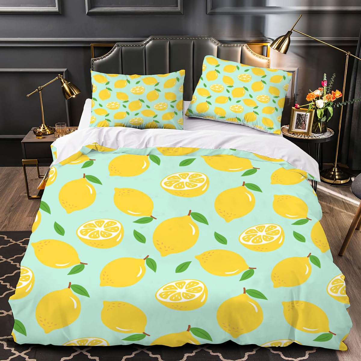 Housse de couette 3D citron pour dynamiser la décoration d'une chambre double adulte