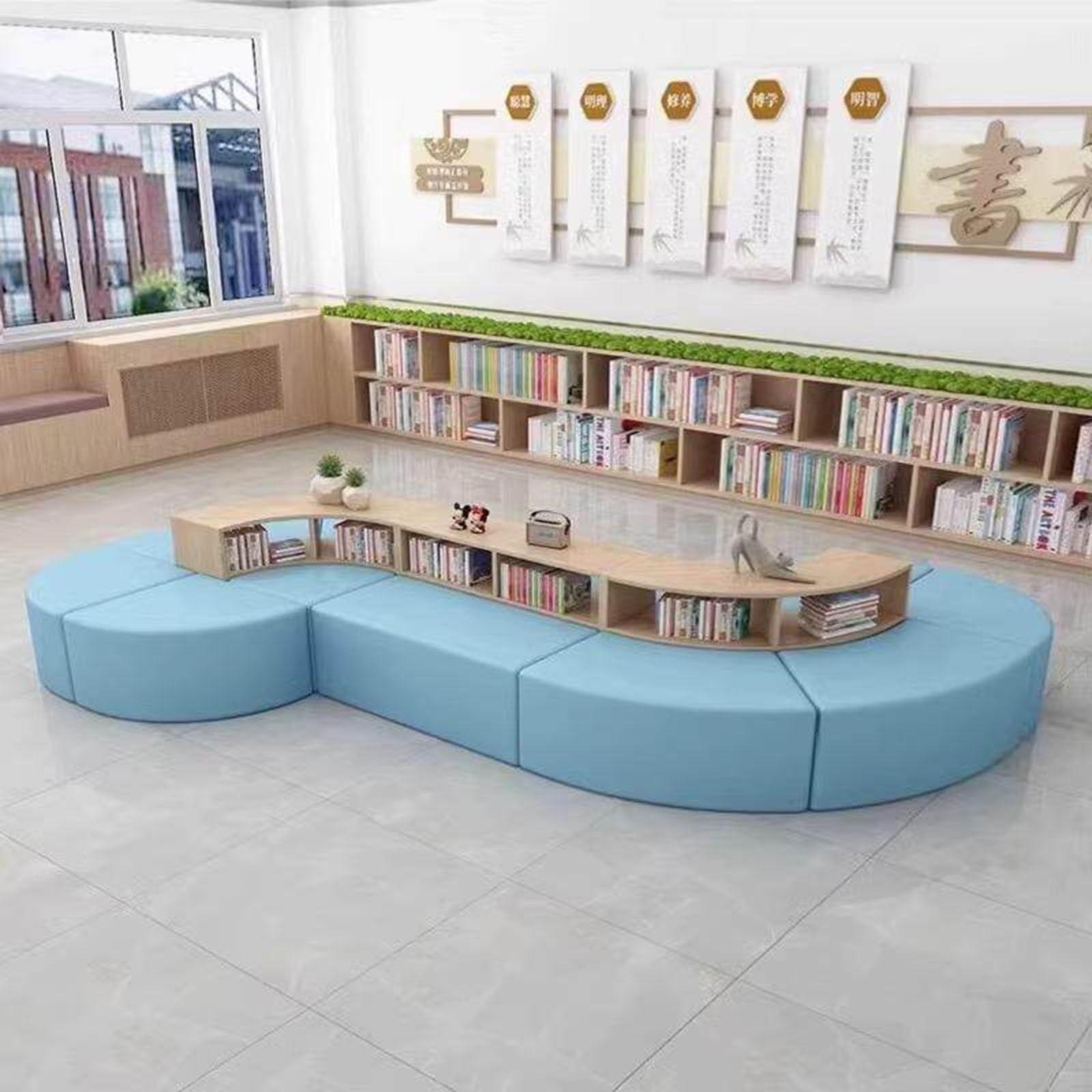 Modułowy kącik do czytania grupa z miejscem do przechowywania, regał na książki, ławka, zestaw sofy do studia artystycznego, biblioteki, biura, salonu
