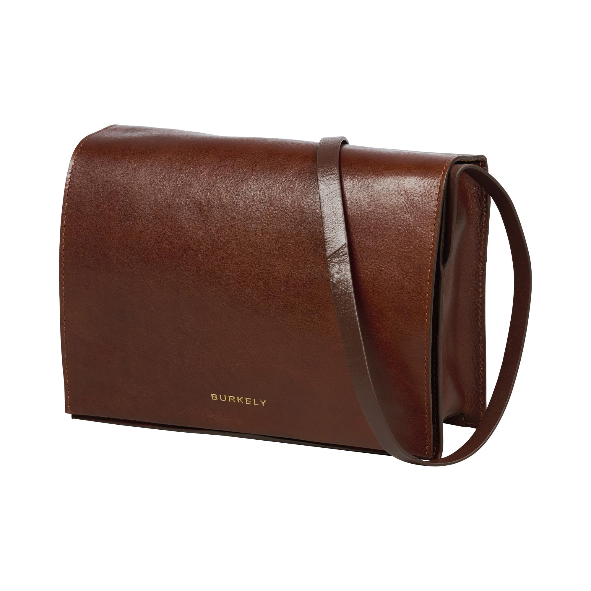 Burkely Fine Florence Satchel Bag – Vegetabil Gegerbtes Leder – Damen Umhängetasche mit Klappe und Gold Details