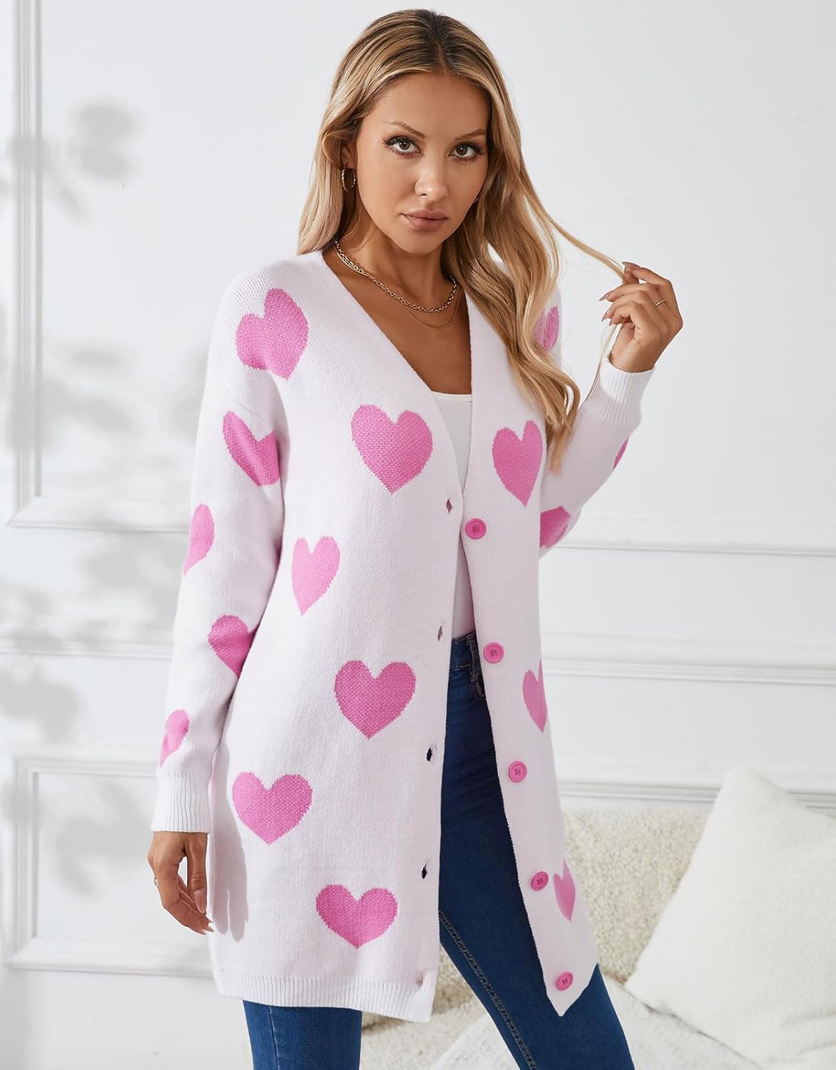 Womens Halloween Long Sleeve Open Front Cardigan Casual Loose Cute Heart Knit Cardigans - Image 8
