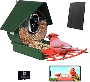 Smart Bird Feeder with Camera Solar Powered, AI Auto Capture Bird Videos & Motion Detection, Bird Watching Camera Notify in Time, Wireless Camera Ideal Present for Bird Lover (Olive Green) asin的图片