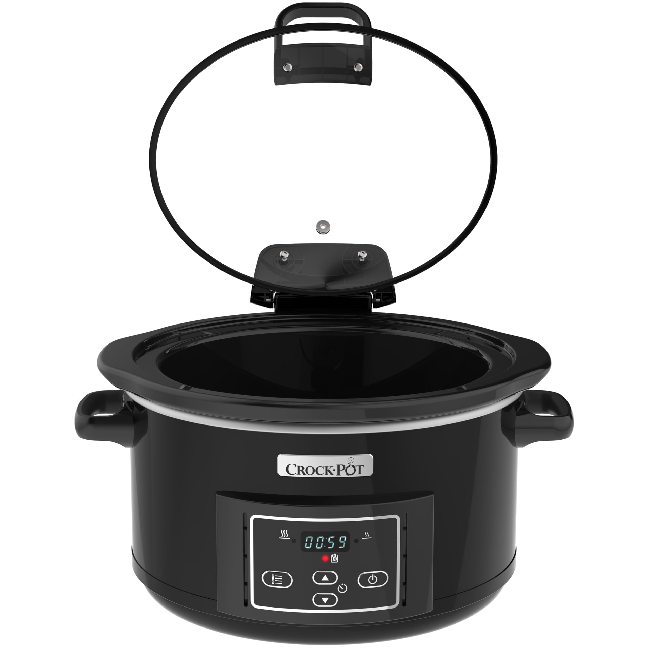 Crockpot Digital-Schongarer Slow Cooker mit Scharnierdeckel | 4,7 l (4-5 Personen) | einstellbare Garzeit | Schwarz (Rostfreies Metall) [CSC052X]
