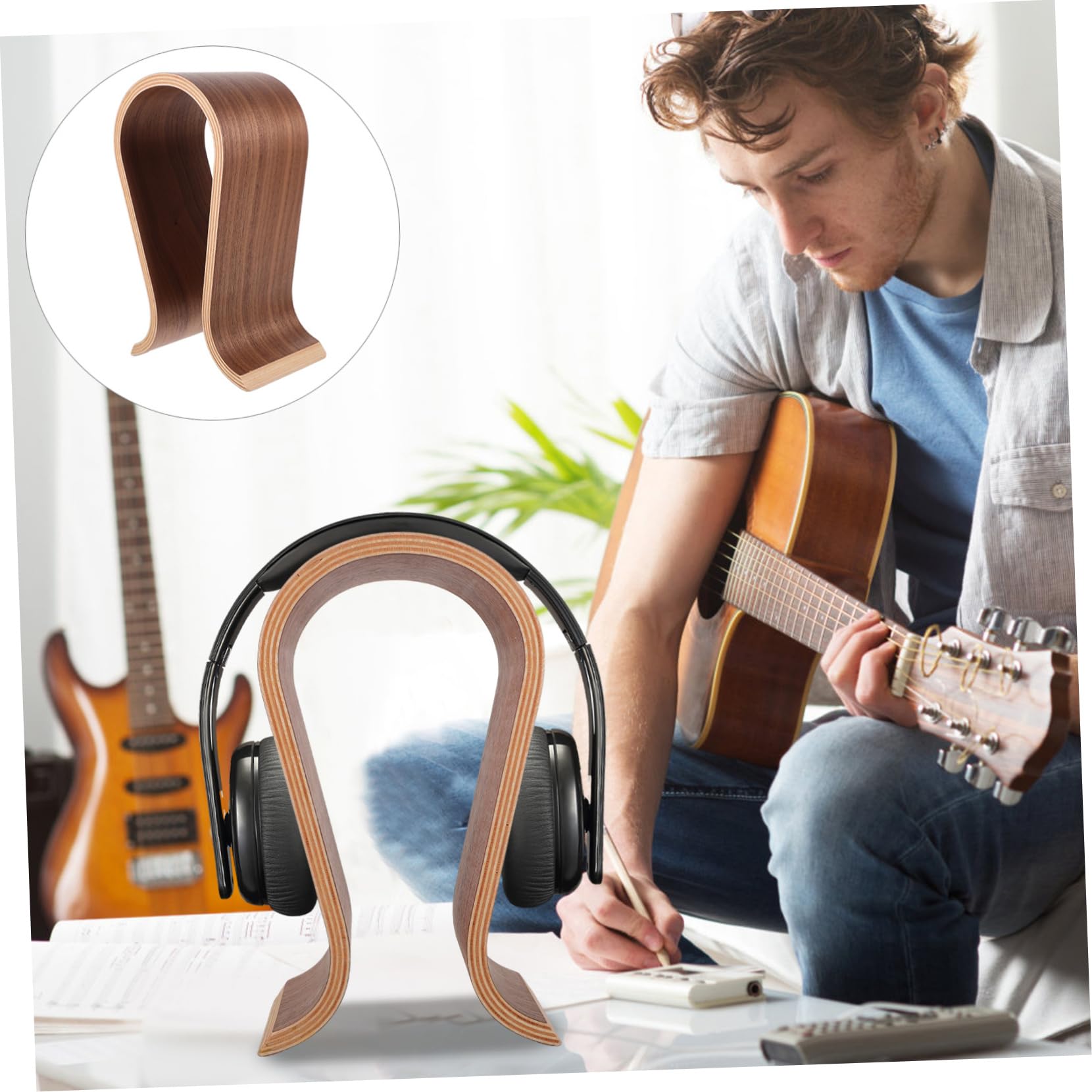 HOMSFOU Supporto per Cuffie in Legno U Stand per Cuffie da Tavolo Gancio Compatibile la Maggior Parte dei Modelli