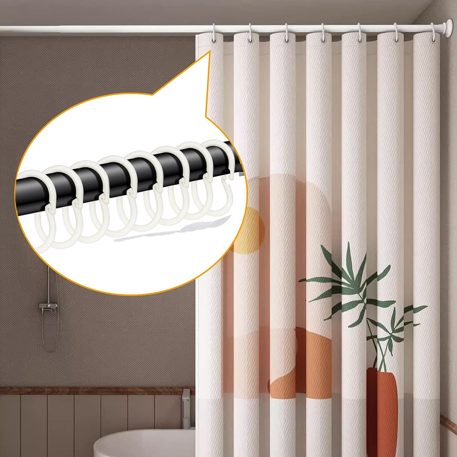 Anneaux De Rideau De Douche En Plastique - Lot De 50, Noir, Dimensions 4.2x6.3cm - Compatible Tringles Droites Et D'Angle