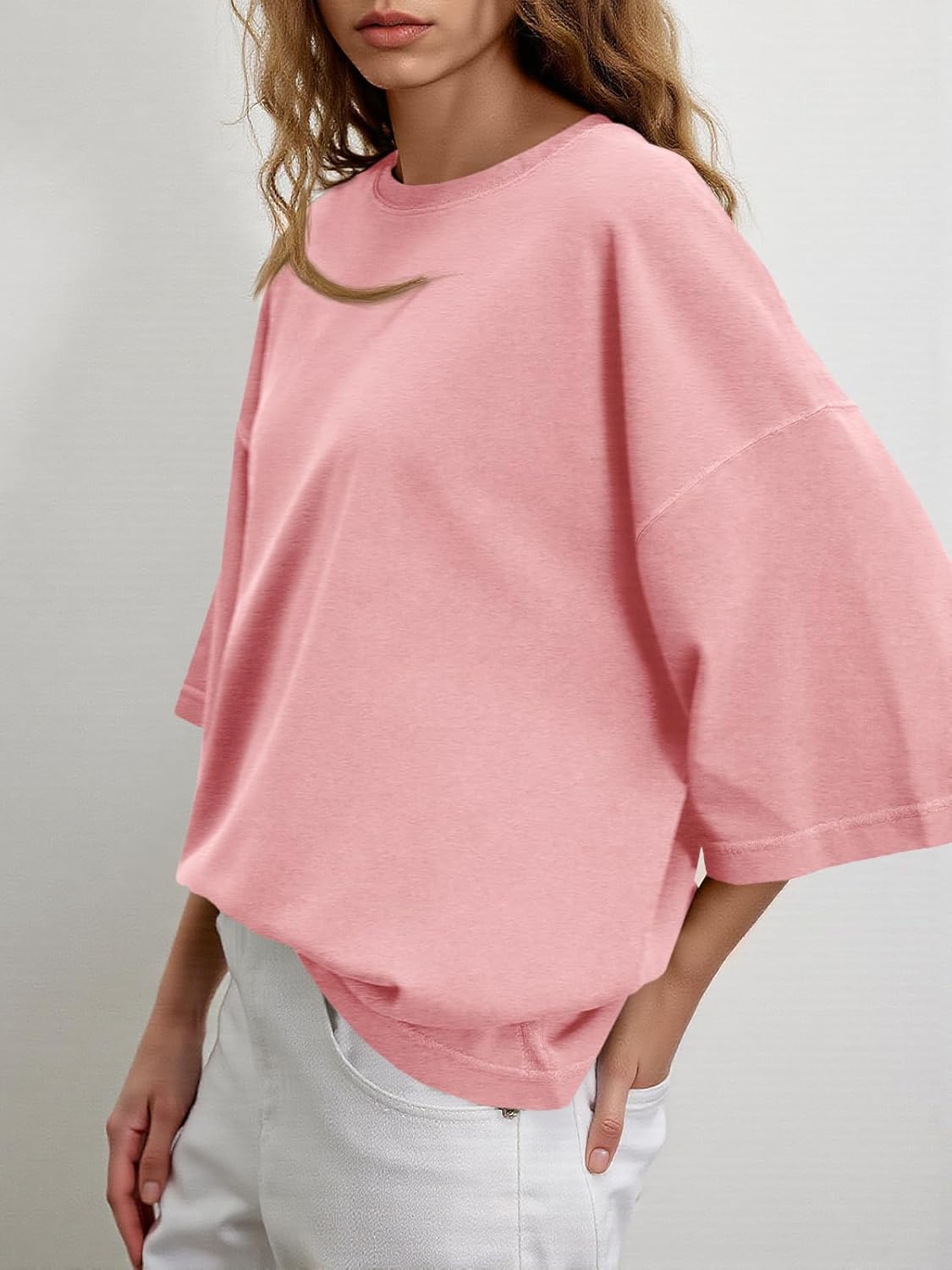 Tankaneo Womens Oversized Half Sleeve T-Shirts Summer Casual Crew Neck Tunic Tops Loose Fit Boxy Basic Tees - Image 5