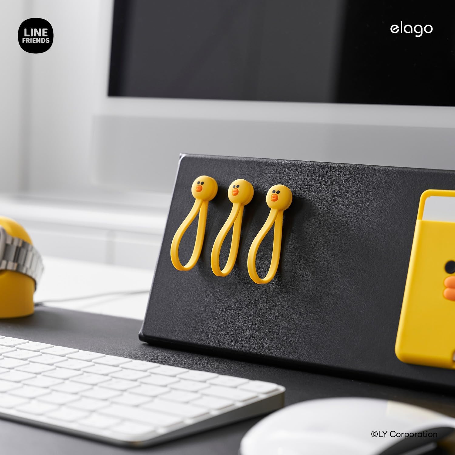 elago | LINE Friends Magnetic Cable Ties, Premium Silicone Cord Organizer, Reusable Magnetic Cable Organizer [Official Merchandise] (Sally)