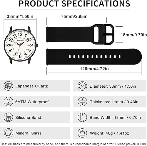 Miniatura 4 de Reloj de enfermera para enfermera, profesionales médicos, estudiantes, médicos, mujeres, hombres, reloj impermeable de 24 horas con hora militar,