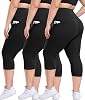 3 Pack Plus Size Leggings with Pockets for Women - High Waisted Tummy Control Spandex Soft Black Workout Yoga Pants