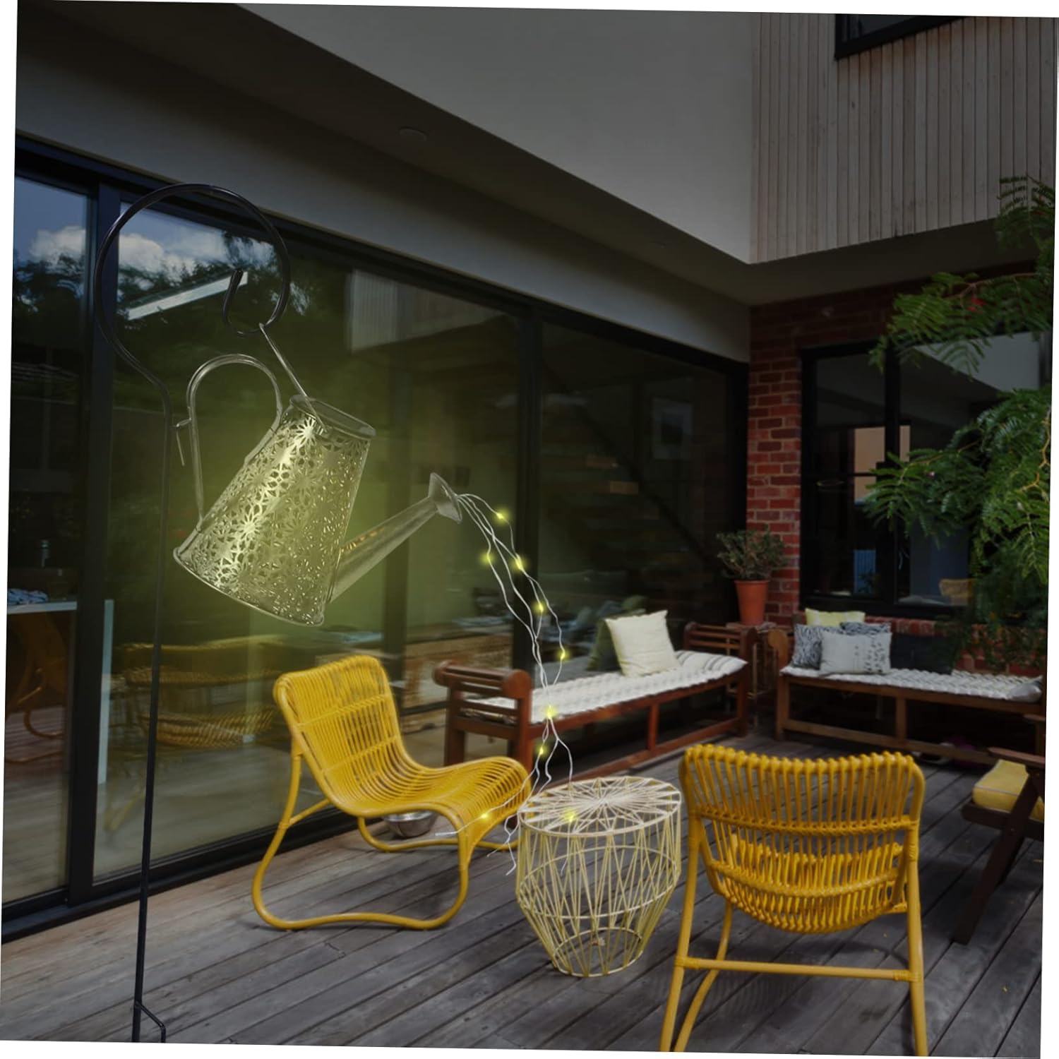 Uonlytech Solar Powered Vintage Watering Can Lantern with Removable Hollow Pattern Weather Resistant Garden Decor Light for Outdoor Patio Porch Fence Walkway Backyard Ambiance