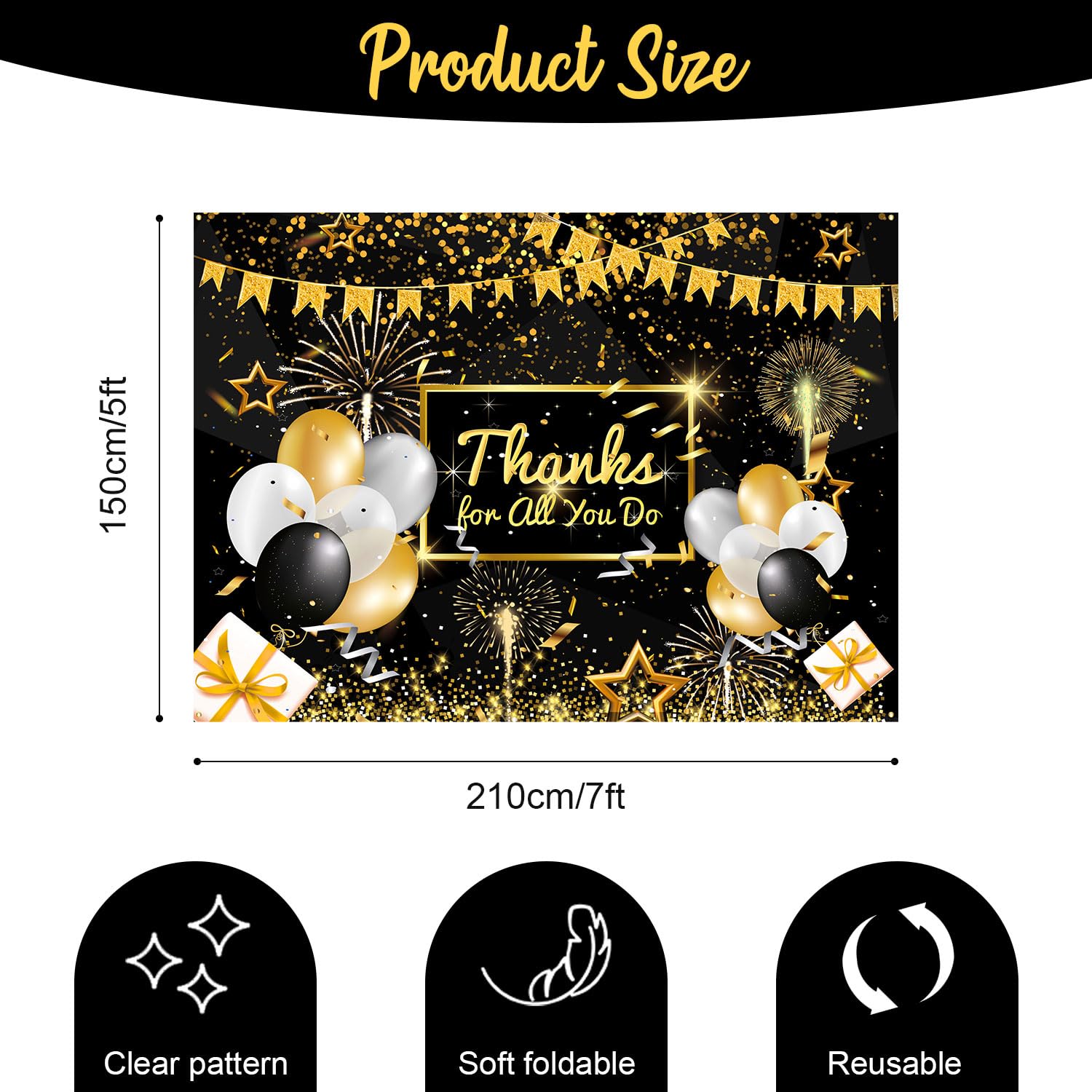 Thanks for All You Do Backdrop 7x5ft Glitter Thank You Background Appreciation Banner Thanks Party Decorations Photography Photo Props for Staff Teacher Doctor Nurse Party Supplies - Image 2