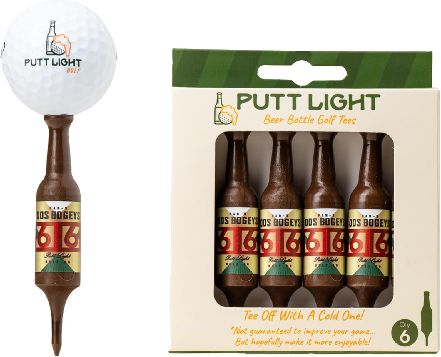 Beer Bottle Golf Tees, Virtually Unbreakable and Recyclable Plastic Golf Tee 6 Pack, Golf Gift for Men, Bachelor Party Novelty Gift, for Golfers,3-1/4" Tall