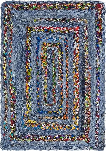 Miniatura 10 de Unique Loom Trenzado Chindi Collection - Alfombra casual moderna azulazul oscuro (2' 0 x 3' 0)