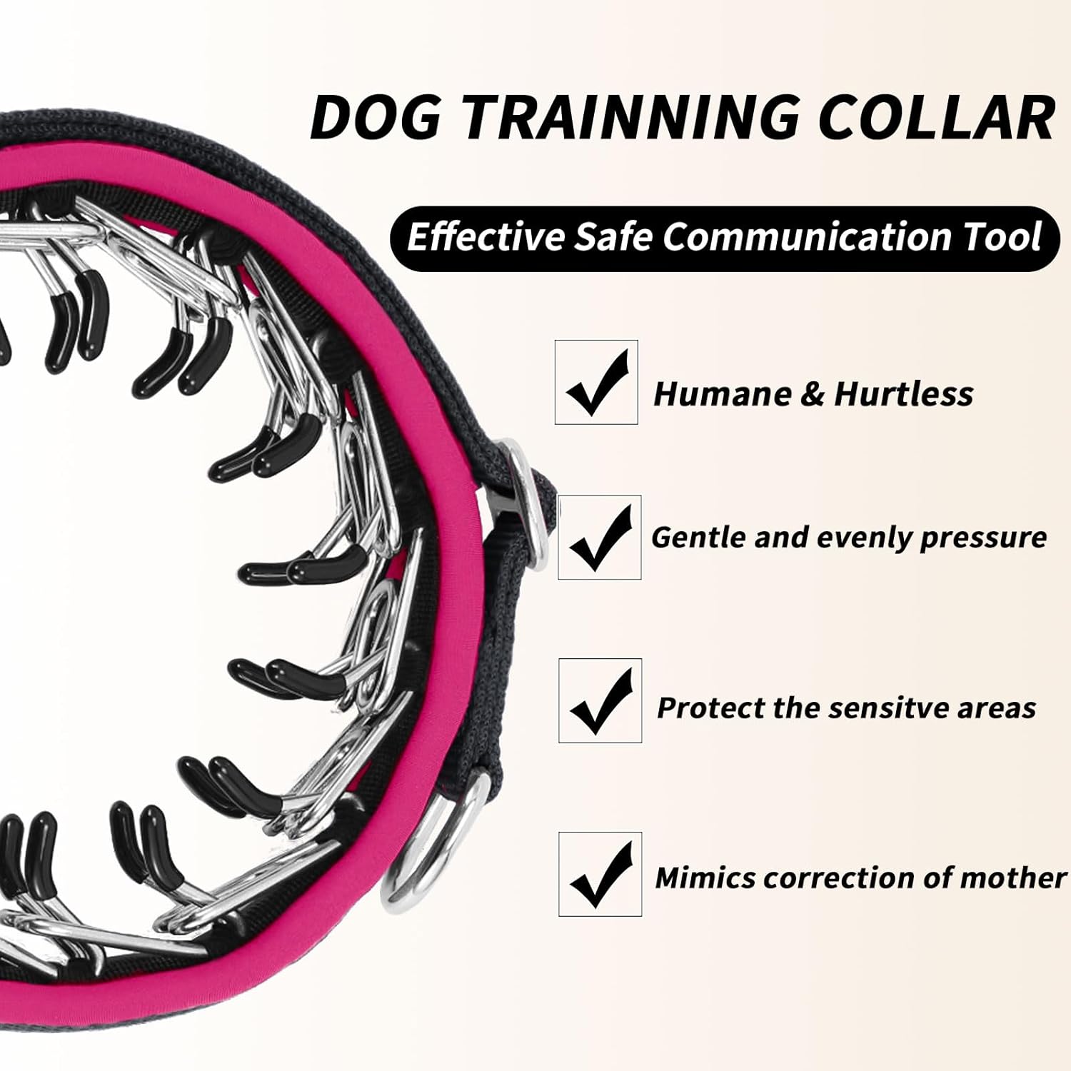 Martingale No Pull Dog Collar for Large Medium Small Dogs, Heavy Duty Nylon Reflective Adjustable Anti Pull Slip Collar with Buckle for Training Walking M Black Hot Pink
