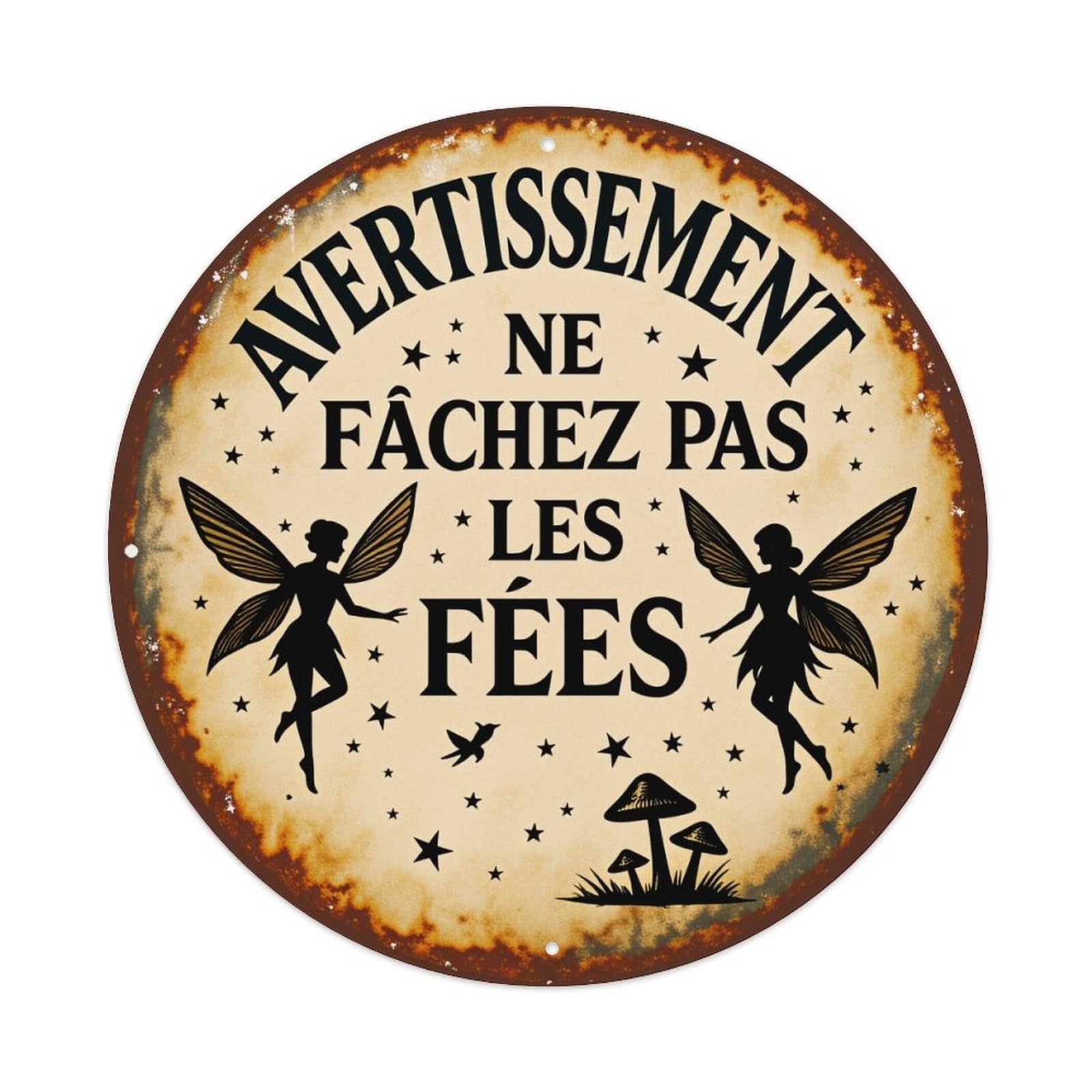 Fairy Warning Sign Pattern Print Round Tin Sign Vintage Style Metal Sign Home Bar Garden Wall Plaque Decor Metal Poster 8x8 Inch