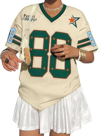 Oversized Y2k Jersey Shirts for Women V Neck Number Graphic Tees Streetwear Short Sleeves Top Vintage Fashion Clothing