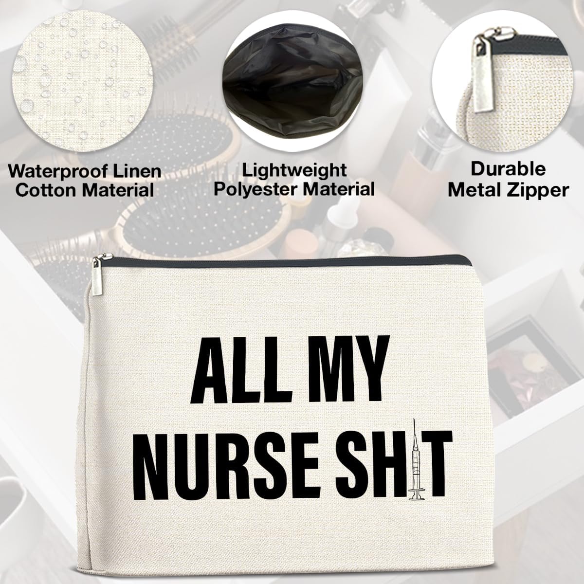 Funny Nurse Makeup Bag Gifts for Women, RN Nurse Practitioner Nursing Assistant Gifts Cosmetic Bag Zipper Pouch - Image 3